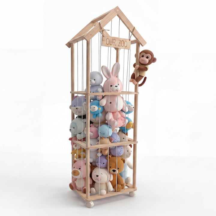 360° Drehbar Kuscheltier Aufbewahrung - Robuste Stofftier Aufbewahrung - Holz Kuscheltier Organizer