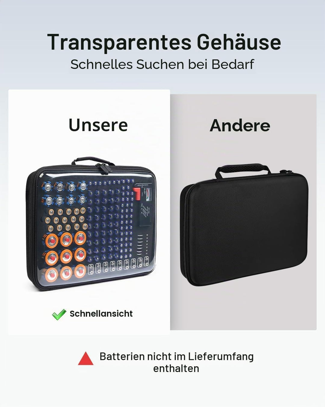 Luxtude Battery Organizer with Tester Schwarz L, Schwarz L