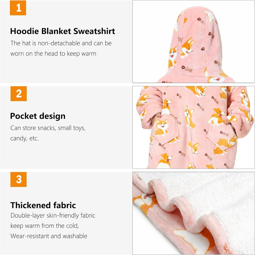 Mokani ÜBergrossE Hoodie Decke Kinder mit äRmel Tragbare Kapuzenpullover, Super Weich Warmes Bequeme