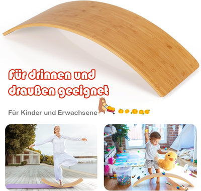 GYMAX Balance Board 90 x 30 cm, Balancierbrett aus Bambus, Wackelbrett für Gleichgewicht & Fitness,