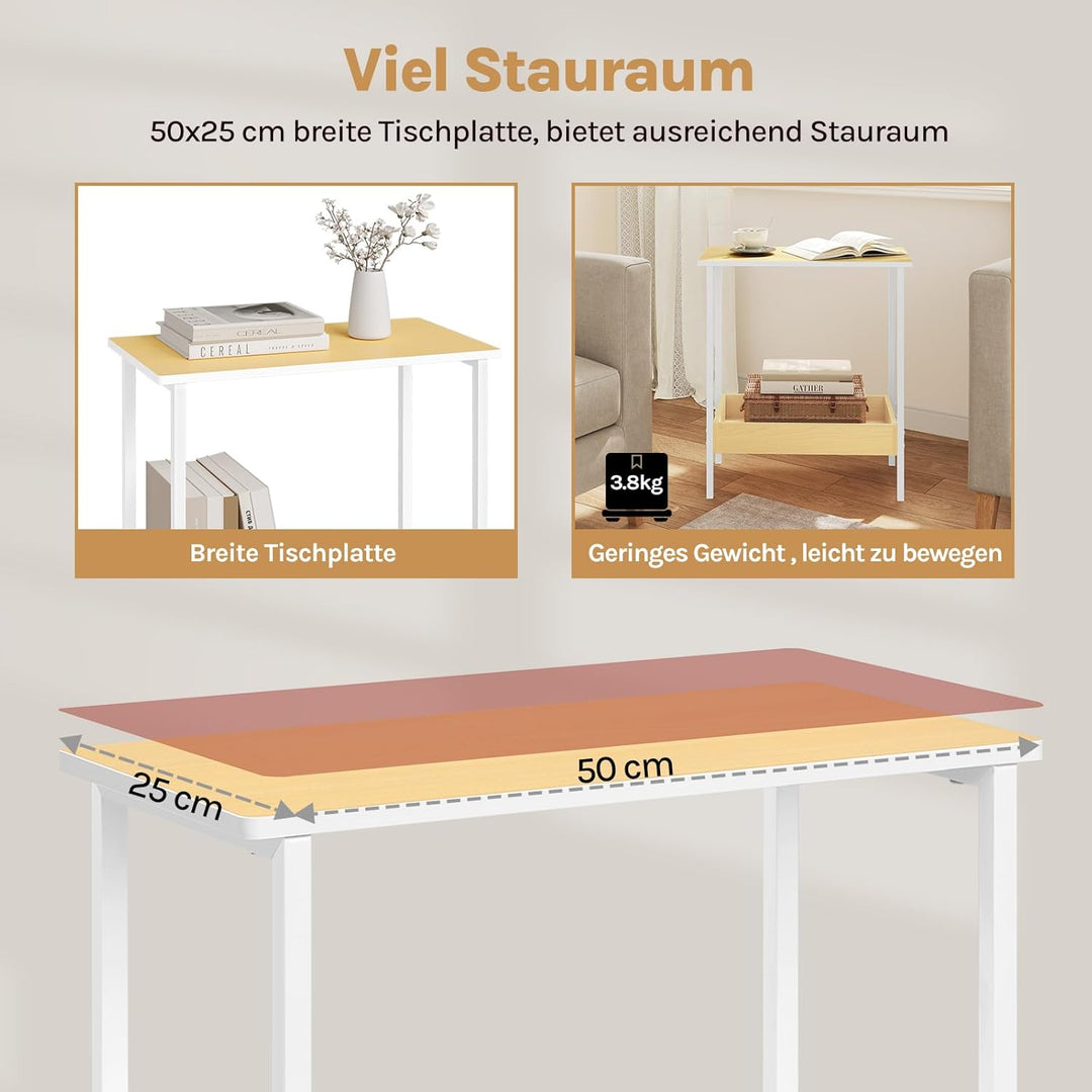 WOLTU Beistelltisch, Couchtisch mit 2 Ablagen, Konsolentisch mit Stauraum im Wohnzimmer, Wohnzimmert