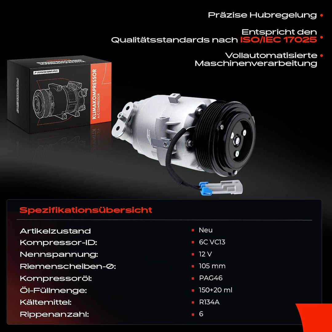 Frankberg 1x Klimakompressor Klimaanlage Kompatibel mit Astra G Cabriolet F67 2.2L 2002-2005 Astra G