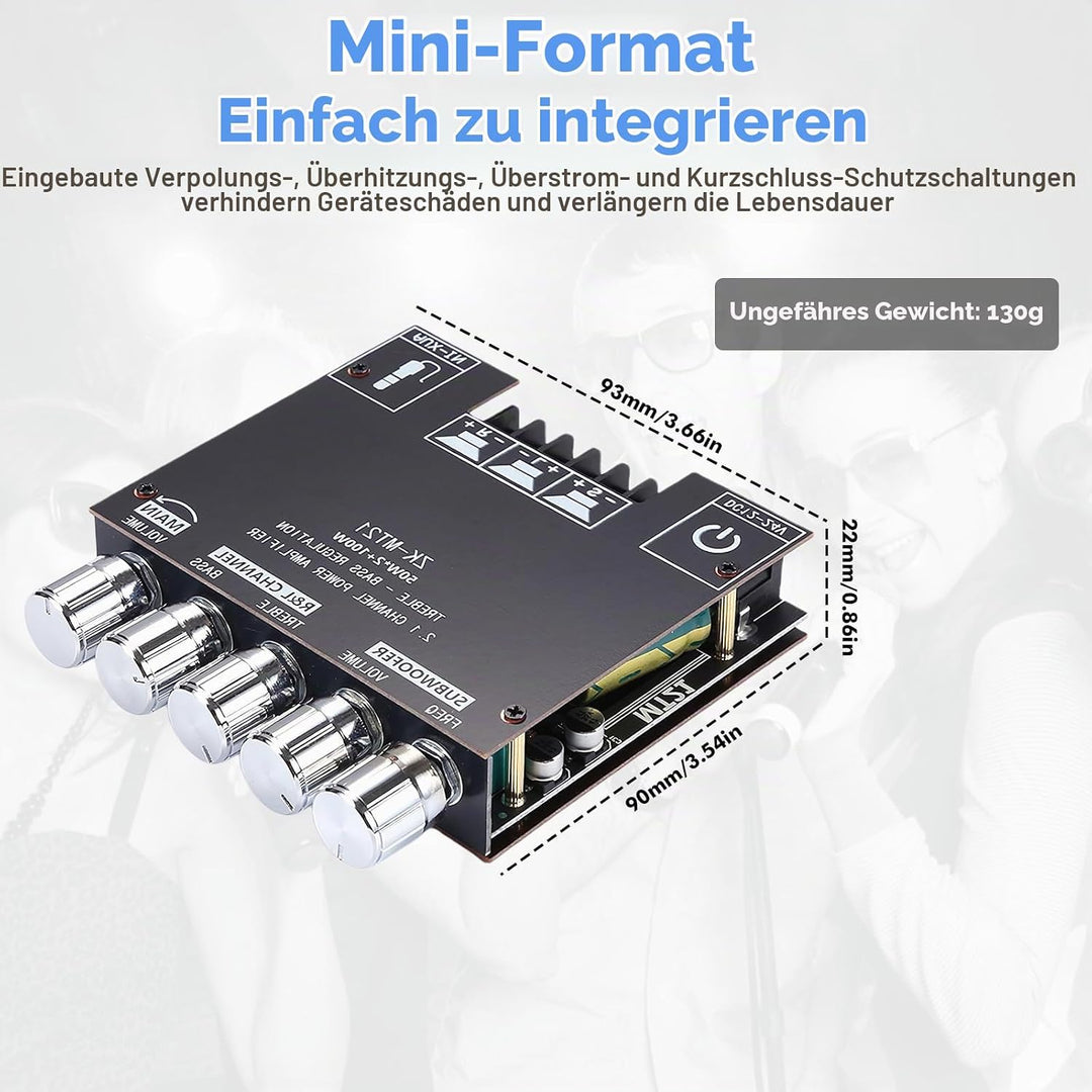 Bluetooth Verstärker HiFi-Verstärker: 2.1 Kanäle Stereo Audioverstärker, Kanal-Subwoofer 50W×2+100W,