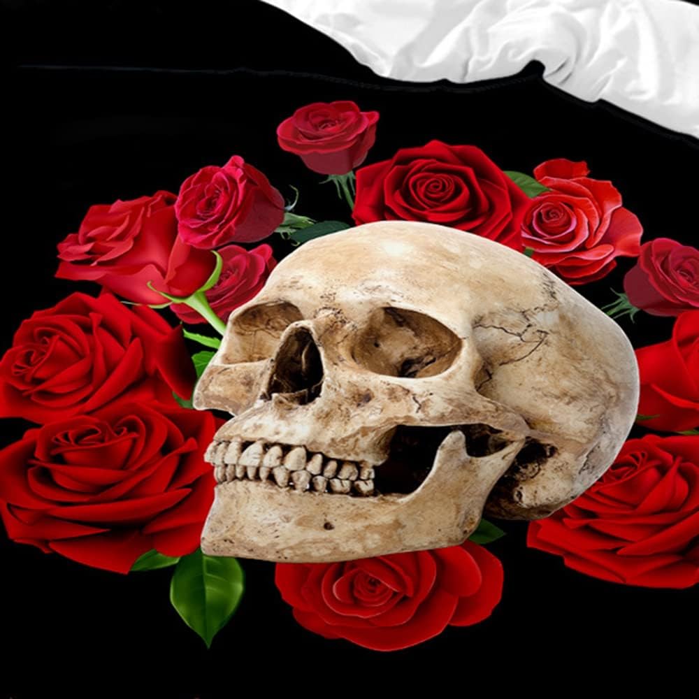 TULTOAP Bettwäsche 135x200 3D-Druck Blumen und Schädel Bettbezug Rose Totenkopf Bettwäsche Gothic Be