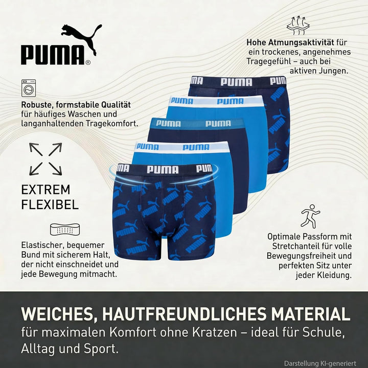 PUMA Children Unisex Boxer Unterwäsche (5er Pack), Blau