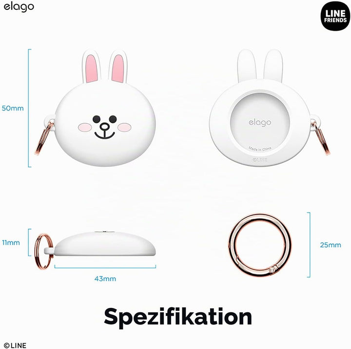 elago I LINE Friends Silikon Hülle Kompatibel met für Apple AirTag 2 & 1 Gen - Voller Schutz, Inklus