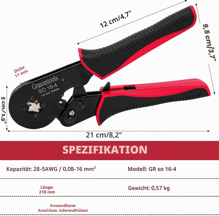 Aderendhülsen-Crimpzange, 0,08-16mm²/AWG 28-5 Crimpwerkzeuge, Draht-Crimpzange, selbsteinrastende Ra