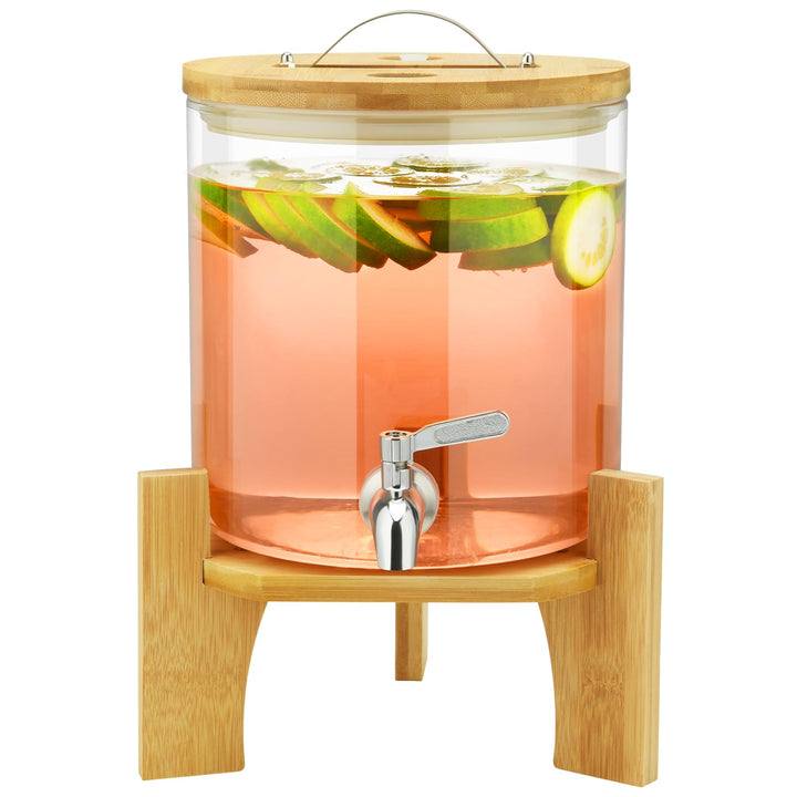 Getränkespender mit Ständer, 5L Getränkespender aus Glas mit rostfreiem Wasserhahn, Getränkespender
