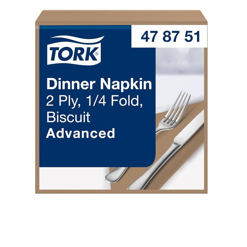 Tork Serviette Dinner bistre, pliage 1/4 2 plis, 40 cm x 39 cm, 12 x 150 serviettes, 478751 Biscuit,