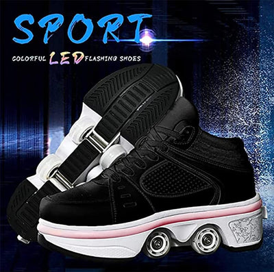 Schuhe mit Rollen LED Leuchtend Skates 4-Rad Verstellbare Rollschuhe Verstecktes Rad für Laufsportsc