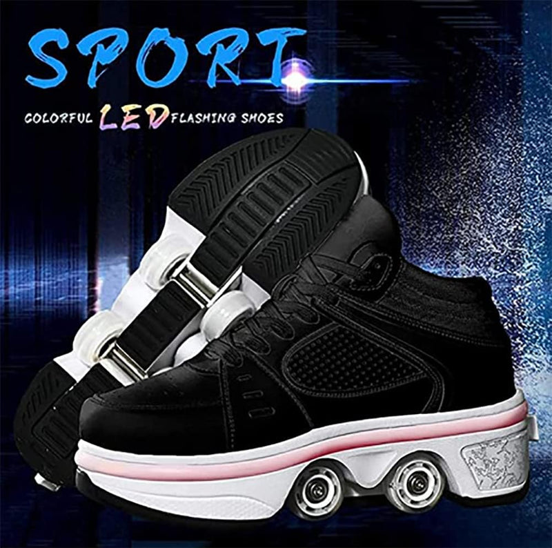 Schuhe mit Rollen LED Leuchtend Skates 4-Rad Verstellbare Rollschuhe Verstecktes Rad für Laufsportsc