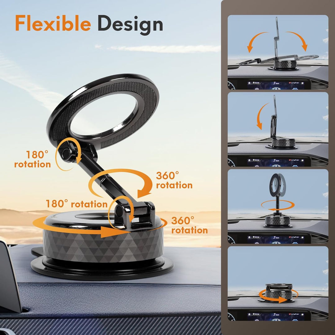 Handyhalterung Auto Magnetisch, Vakuum Magnet Handy Halterung mit Saugnapf für Armaturenbrett, 360°