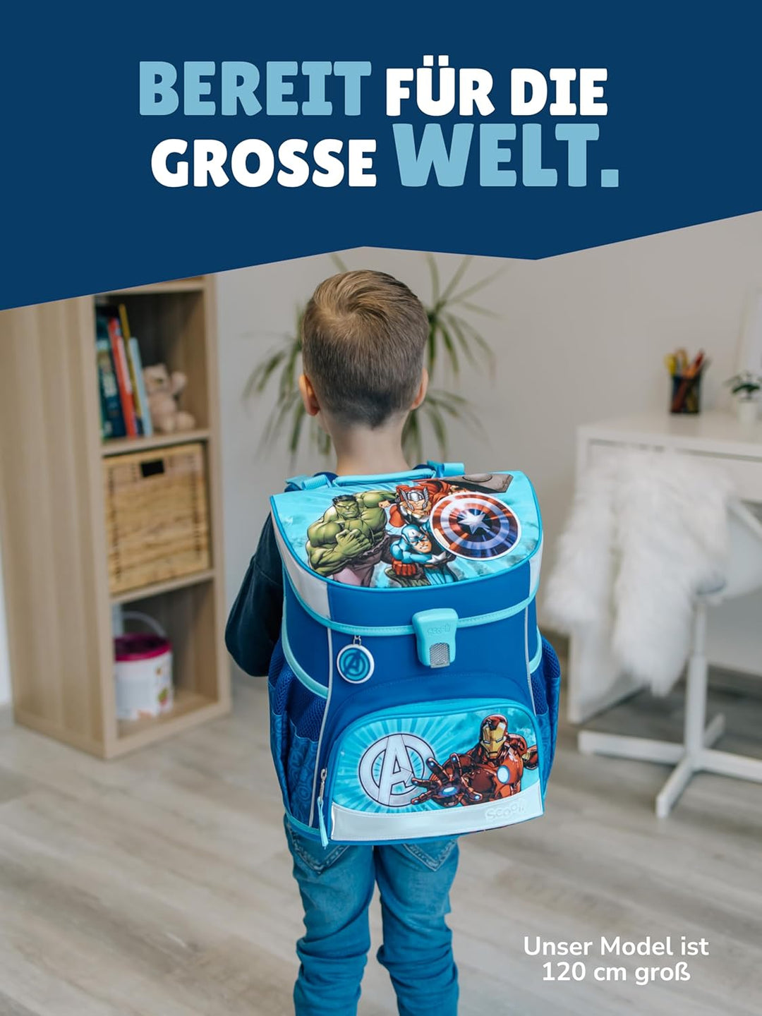 Familando - Scooli Campus Fit Schulranzen Set - 10-teilig mit Schultüte - Marvel Avengers Hell-Blau