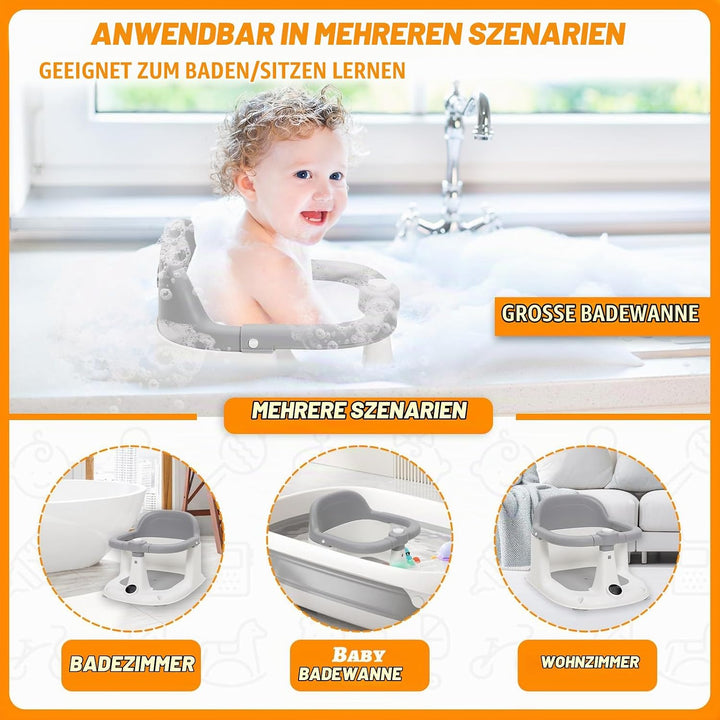 Badesitz Babys ab 6 Monaten, Rutschfester Badewannensitz Baby mit 4 Starken Saugnäpfen, Tragbarer, D