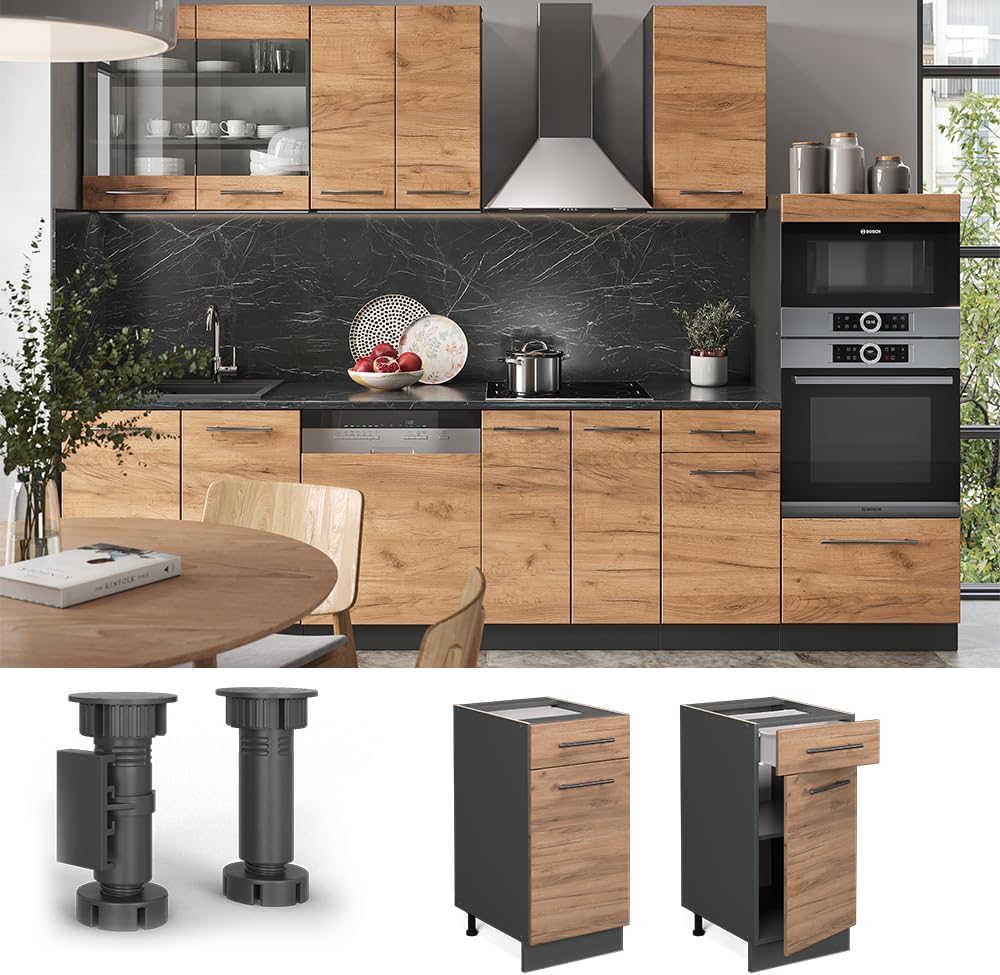 Vicco Küchenunterschrank Fame-Line, Goldkraft Eiche/Anthrazit, 40 cm ohne Arbeitsplatte Goldkraft Ei