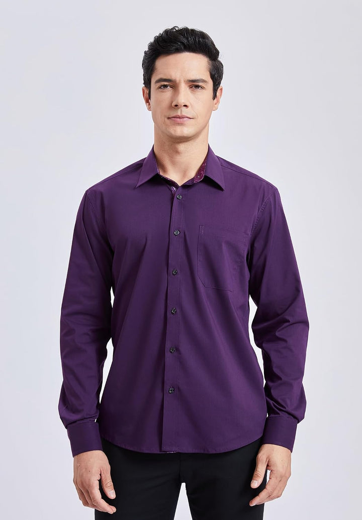 HISDERN Herren Hemd Langarm Regular Fit Oberhemd Für Männer Anzug Business Hochzeit Freizeit Party F