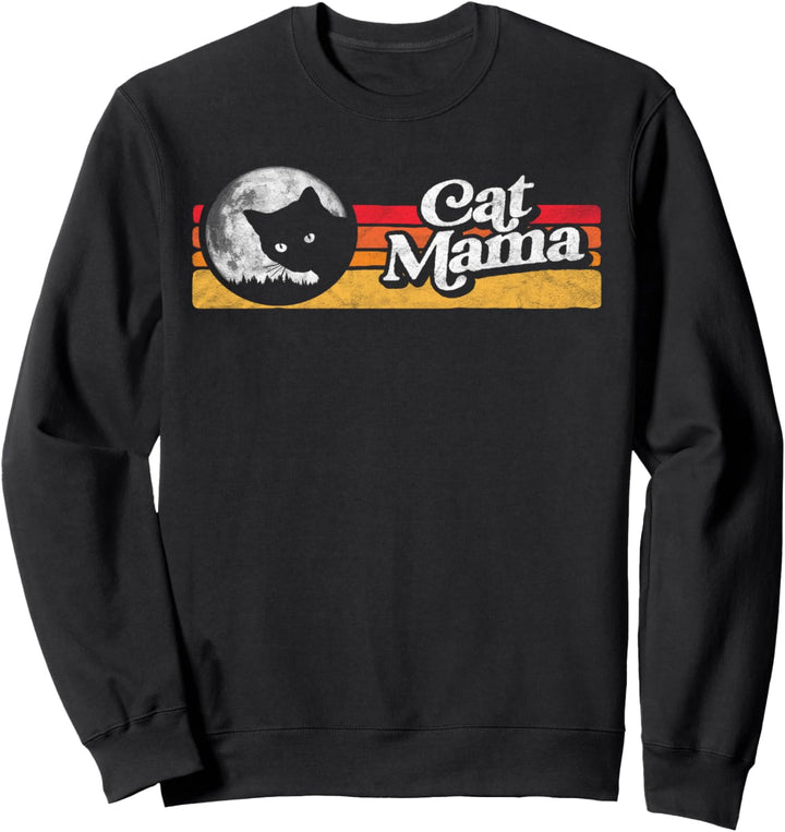 Cat Mama Vintage 80s Sunset Style Cat Retro Full Moon Sweatshirt