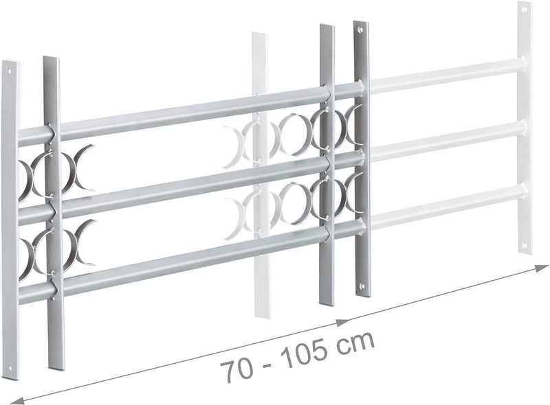 Relaxdays Fenstergitter Einbruchschutz, Ausziehbar, Aussen, Verzinkt, Stahl, 450 x 700-1050 mm, Sich