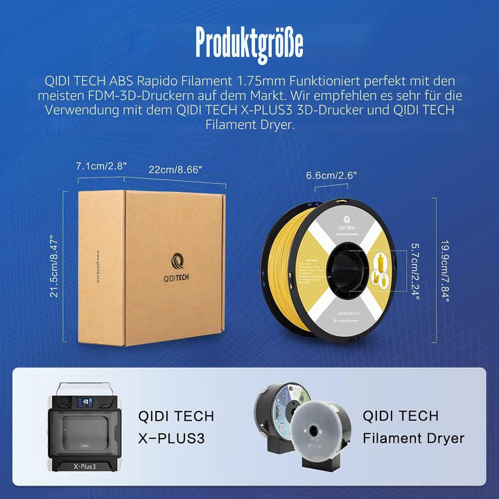 QIDI TECH ABS Rapido Filament 1.75mm, 3D Drucker Filament ABS 1kg Spule (2.2lbs), geeignet für Hochg