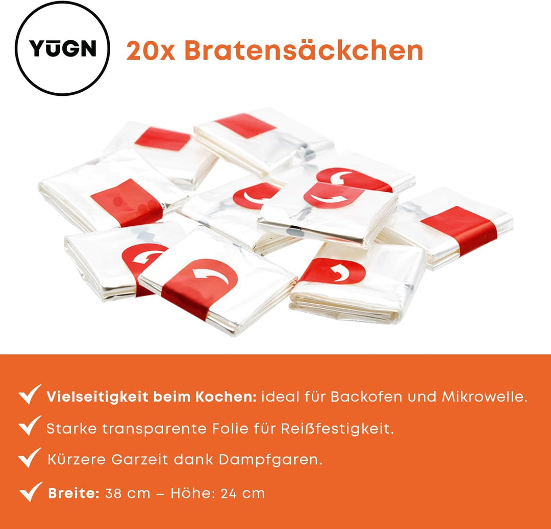 20-stückige Bratbeutel für Ofen & Mikrowelle - 38x24 cm - Hitzebeständig, reissfest, für saftiges Fl
