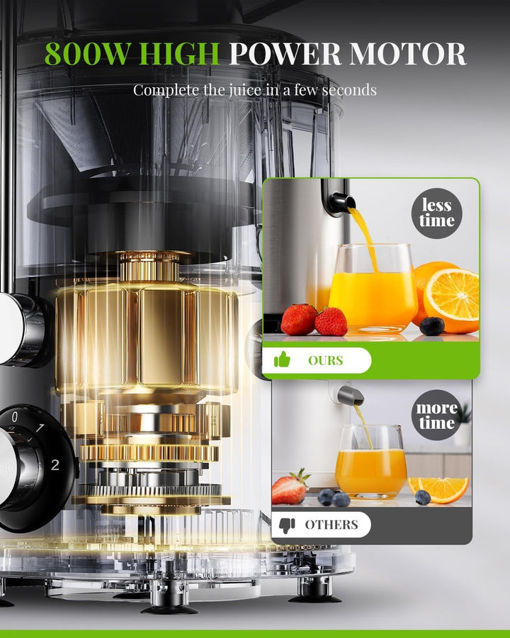 GDOR Entsafter 800W Juicer aus Edelstahl 76mm Grossem Mund Entsafter Gemüse und Obst 3 Geschwindigke