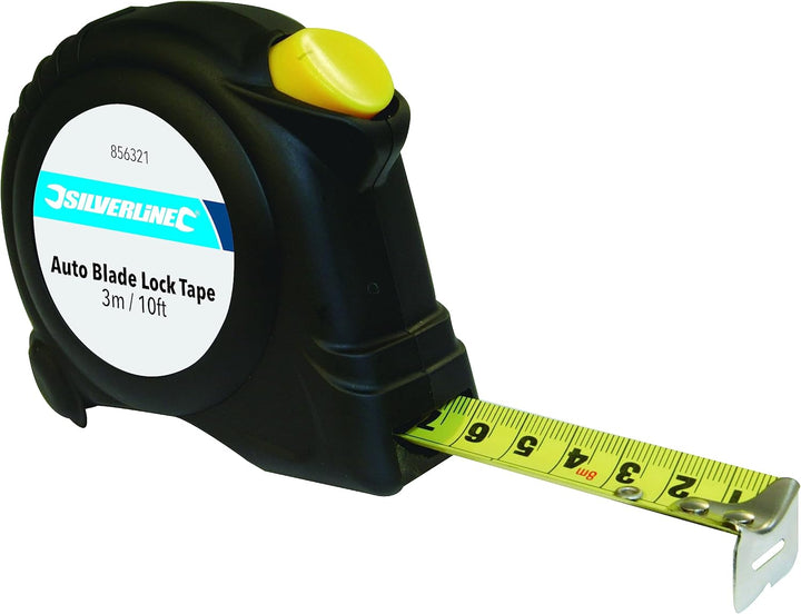 Silverline 633848 Rollbandmass mit automatischer Rücklaufsperre, Verkaufsdisplay 3 m x 16 mm, 30 Stc