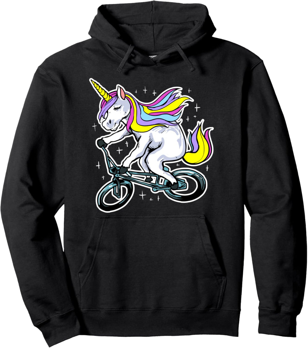 Lustiges Magisches BMX Rad Fahrrad Fahrer Einhorn Kostüm Pullover Hoodie
