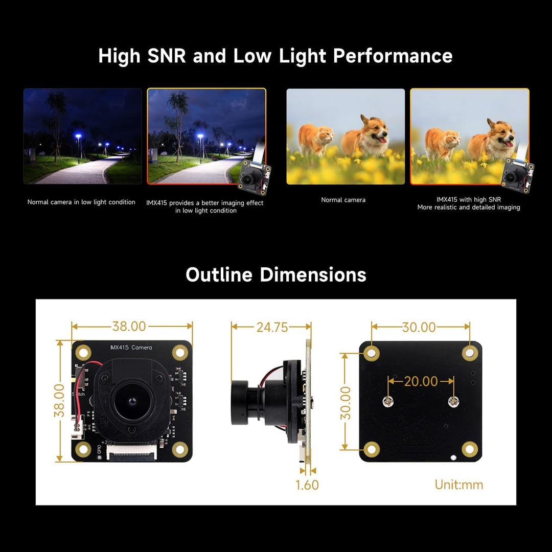 Waveshare IMX415 8MP Camera Module, Adopts IMX415 Sensor Chip with 98° Wide Angle Lens, Good Low Lig
