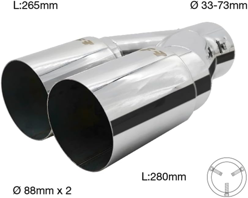 Simoni Racing Auspuffzierstück Doppel Rund Edelstahl - Ø88xL265/280mm - Anschluss 33->73mm