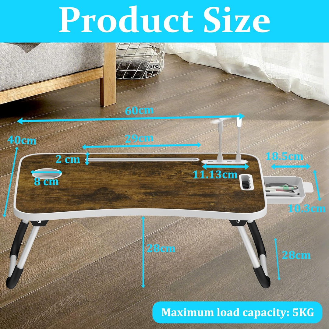 Soontrans Laptoptisch 60x40x28 cm, Laptop Tisch mit Schublade, Getränkehalter, Tablethalter, Griff,