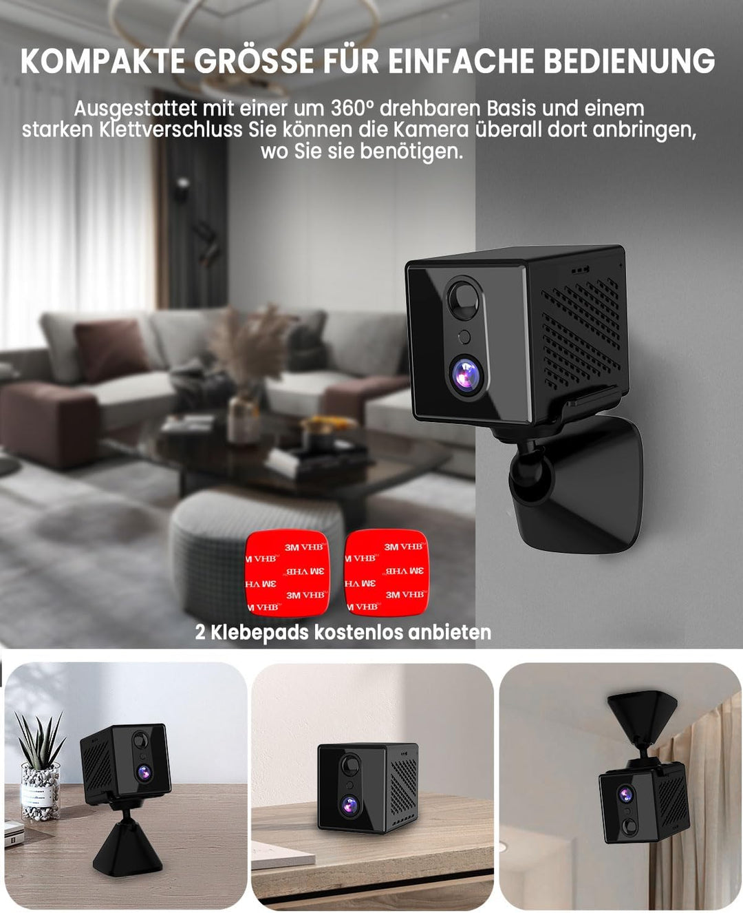 Mini Kamera,5G WiFi Überwachungskamera Innen,Kamera Überwachung Innen,Kostenloser Cloud-Speicher, La