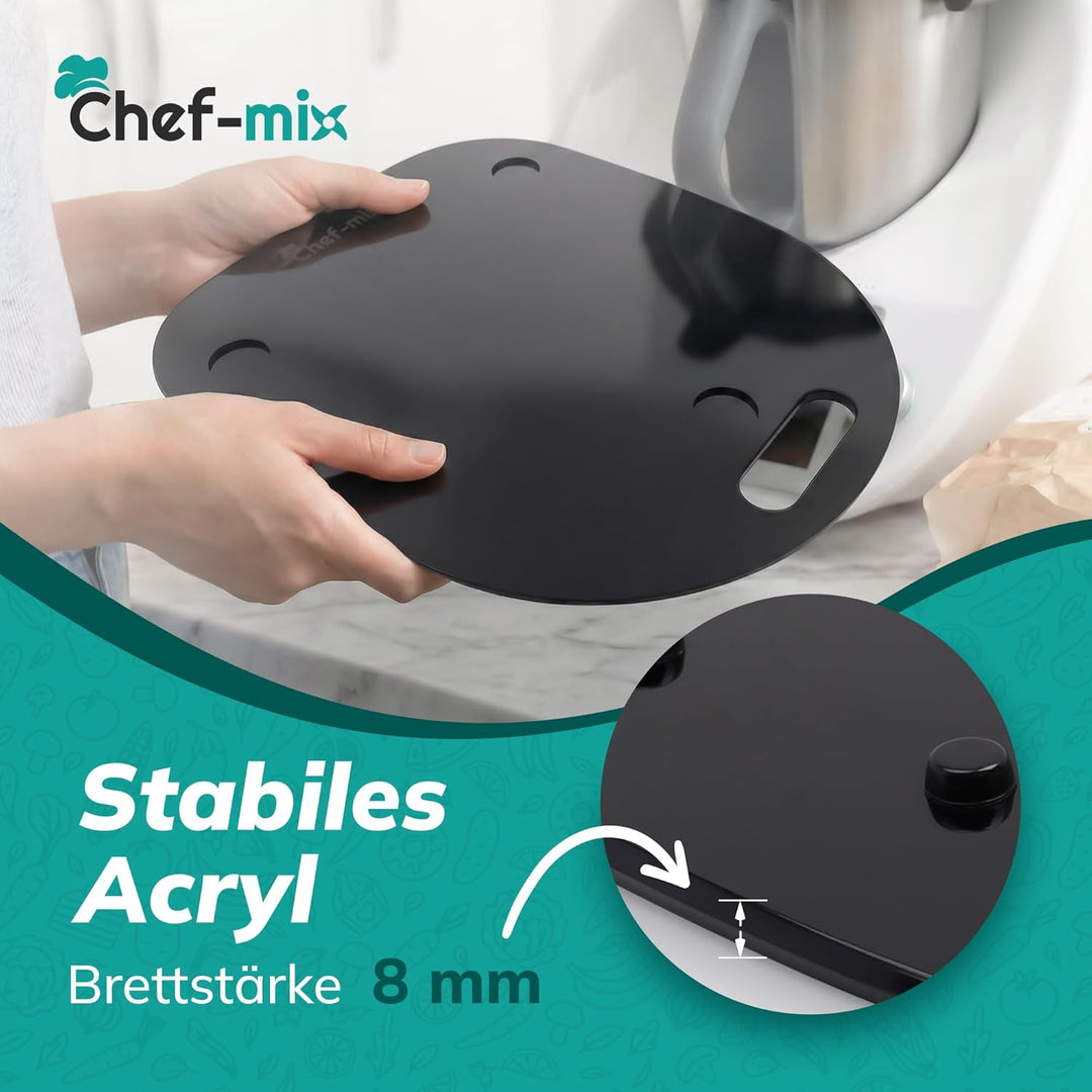 Gleitbrett Ersatz für Thermоmix Unterlage Rollbrett Gleiter mit Handgriff Brett Schwarz aus Acryl Le