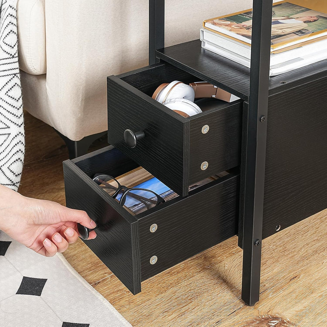 HOOBRO Beistelltisch mit Ladestation, Sofatisch mit 2 Schubladen und USB-Anschluss und Steckdose, Na