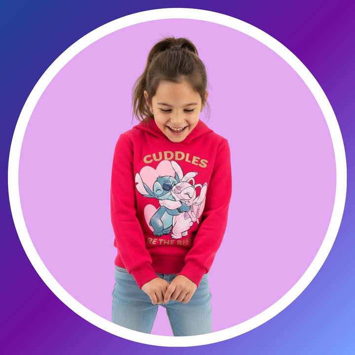 Disney Stitch Mädchen Kapuzenpullover, Design 'Cuddles' Sweatshirt, Pullover für Mädchen, Grössen 3