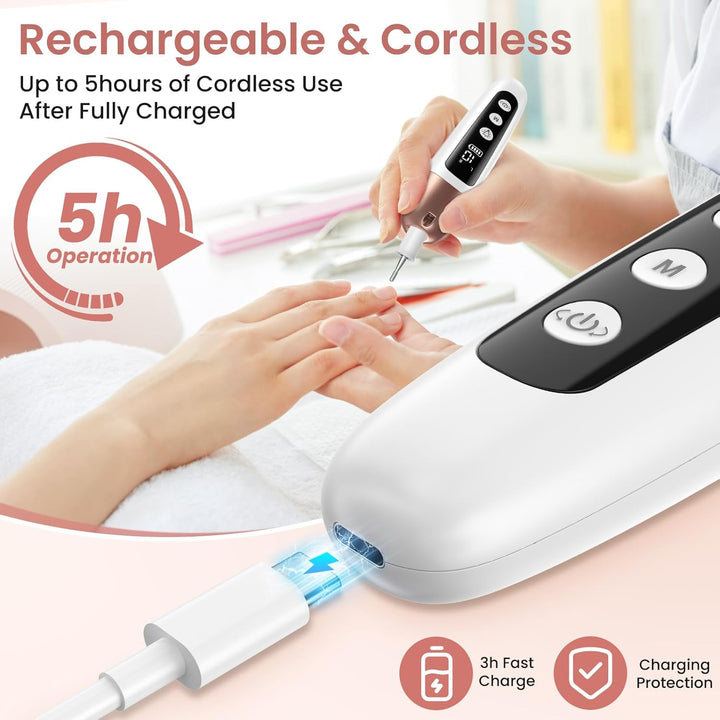 Maniküre/Pediküre Set, Nagelfräser, Kabellos Akku Elektrische Nagelfeile mit 6 Aufsätze zur Nagelpfl