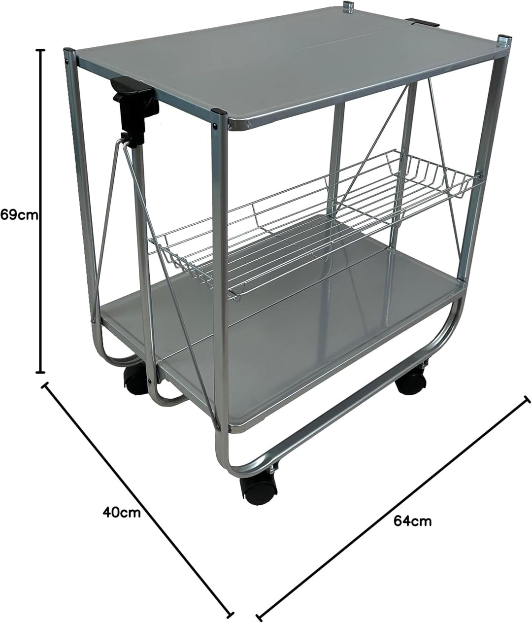 abc HOME | Servierwagen Klappbar Grau 70cm Hoch – Mobiler Küchenwagen mit Rollen – Platzsparende Din