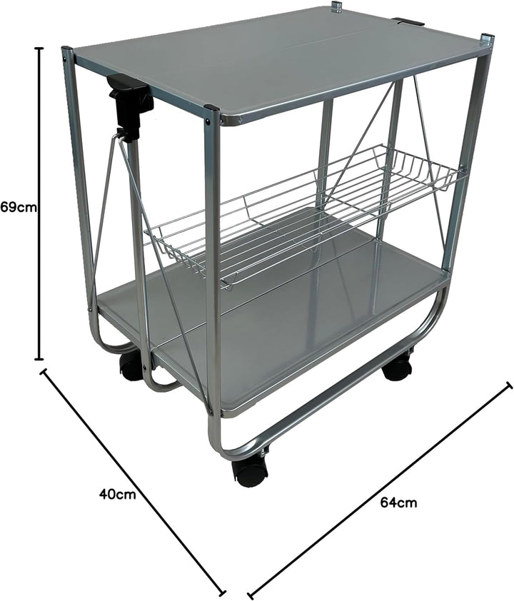 abc HOME | Servierwagen Klappbar Grau 70cm Hoch – Mobiler Küchenwagen mit Rollen – Platzsparende Din