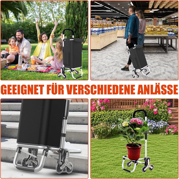 Einkaufstrolley Klappbar, 2 in1 Trolley zum Einkaufen, bis 50 kg, 56 l Kiste | Einkaufstasche mit 6