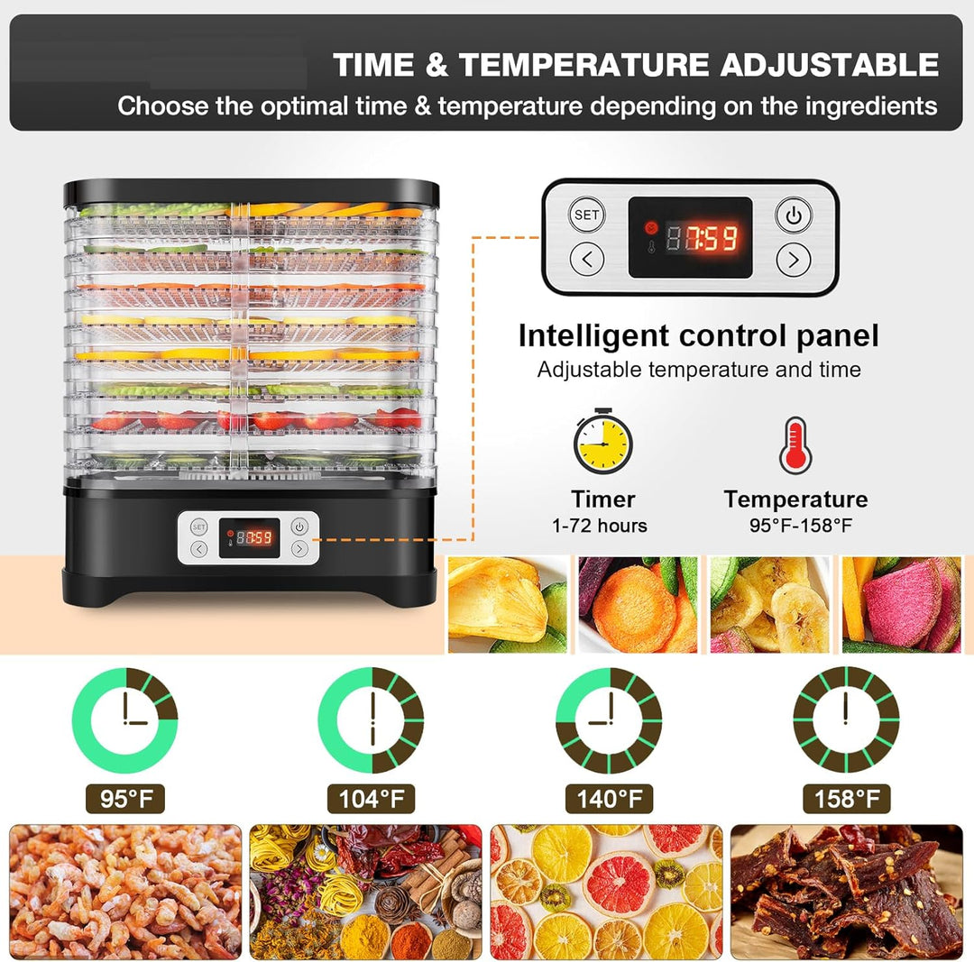 Dörrautomat Nictemaw Edelstahl, Dörrapparat Dehydrator Dörrgerät mit 8 Einlegefächer, Temperaturrege