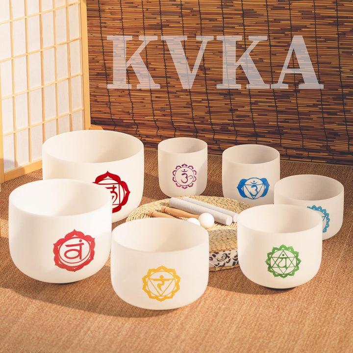 KVKA Kristall-Klangschalen Set, 7-12 inch 432Hz 7-Chakra Heilung Sound Healing Klangschalen für Yoga