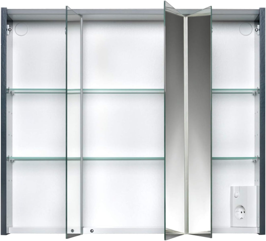 Jokey Spiegelschrank ARBO mit LED Beleuchtung 73 cm, Badezimmer Spiegelschrank aus MDF, inkl. Steckd