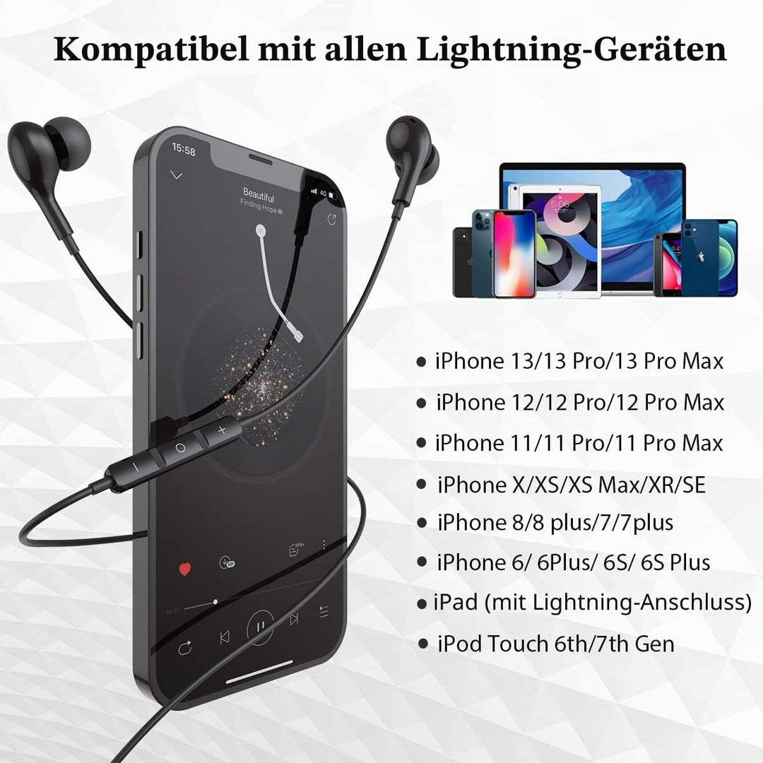 Guguearth MFi-Zertifiziert Lightning Kopfhörer für iPhone, Magnetische Kopfhörer mit Kabel Kompatibe