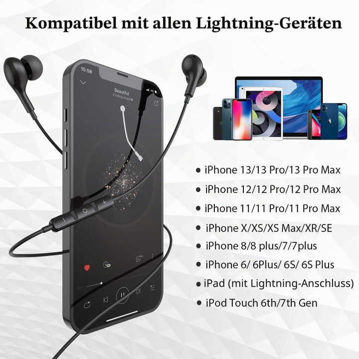 Guguearth MFi-Zertifiziert Lightning Kopfhörer für iPhone, Magnetische Kopfhörer mit Kabel Kompatibe
