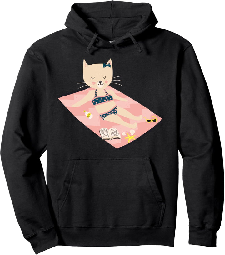Süsse Katze Sommerferien Strand Nordsee Ostsee Mädchen Damen Pullover Hoodie