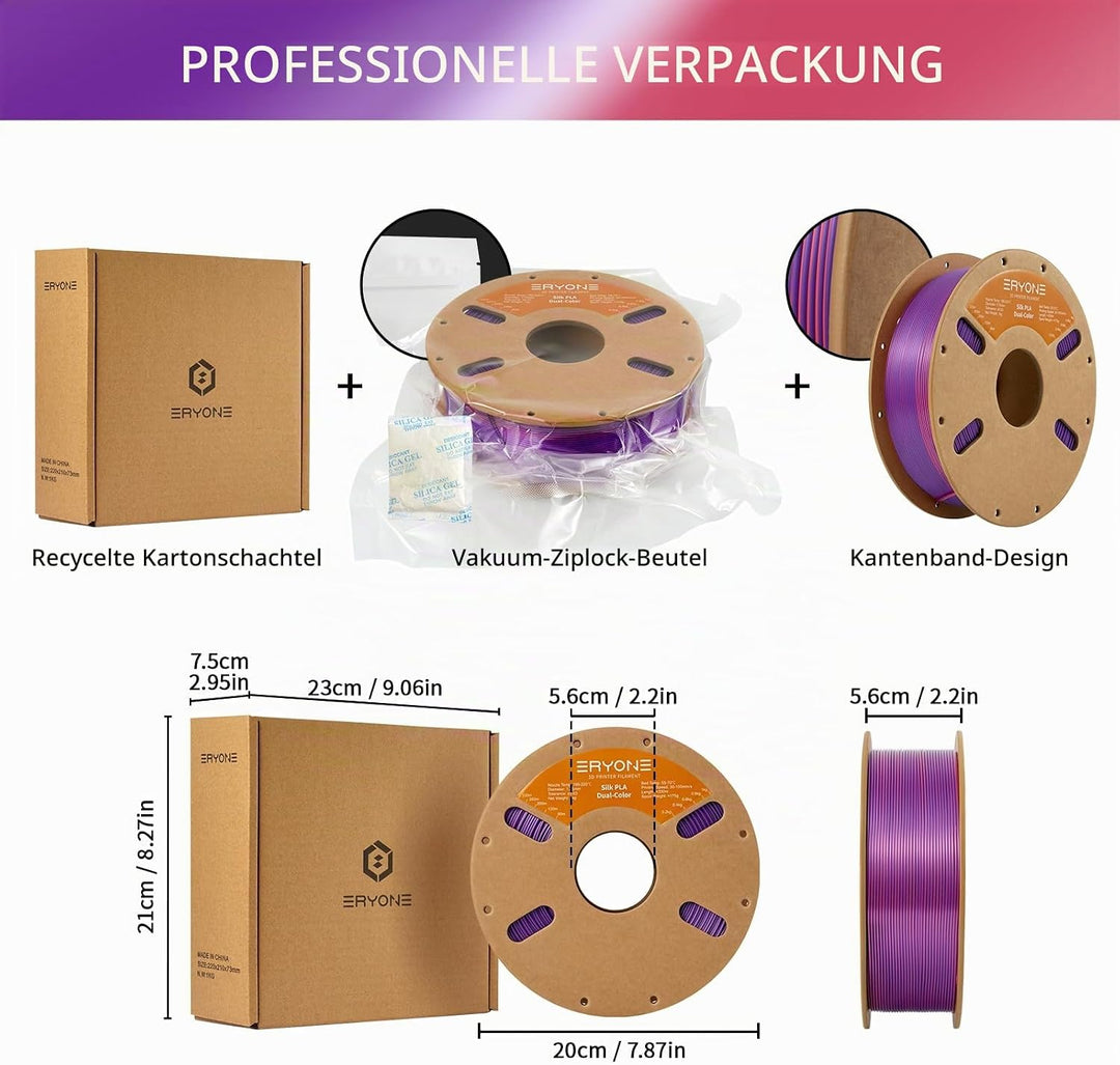 ERYONE Dual Seiden PLA Filament 1.75mm,Co-Extrucsion PLA Seiden Filament für 3D Drucker +/- 0,03 mm,