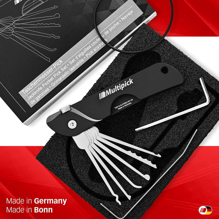Multipick Dietrich Set ELITE BLACK Mini Taschen-Messer Lockpicking Set mit 6 wechselbaren Lock-Pick