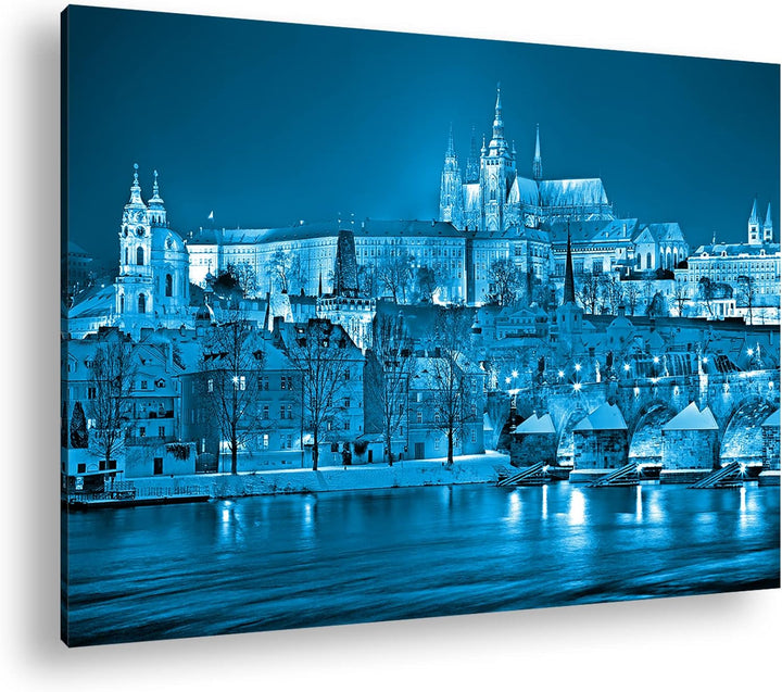 deyoli erhellendes Prag bei Nacht Format: 120x80 Effekt: Monocrome Blau als Leinwand, Motiv fertig g