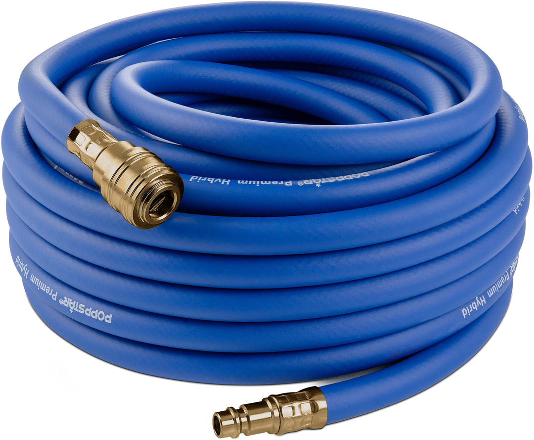 Poppstar Druckluftschlauch 15 m (Hybrid PVC mit Gewebe, Innendurchmesser 9,2mm mit Schnellkupplung &amp;