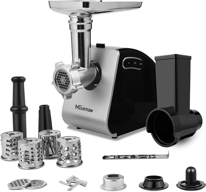 Fleischwolf Elektrisch,2000W Multi Küchenmaschine Wurstmaschine mit 3 Lochscheiben, 4 Kegel-Klingen,
