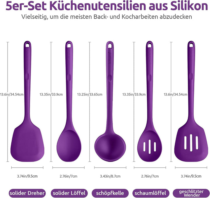 U-Taste 5 Stück Silikon Küchenhelfer, 315℃ hitzebeständiger, Lila | Kochutensilien, antihaftbeschich